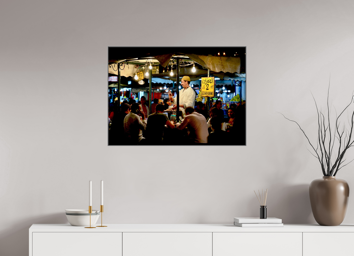 83,7 x 60 cm, Art Box 50 mm - Aluminium Rahmen - Foto-Abzug hinter Acrylglas - printed and designed by Whitewall Marrakech Night Market Vol. 5; Photo Art Print under Acrylic Glass