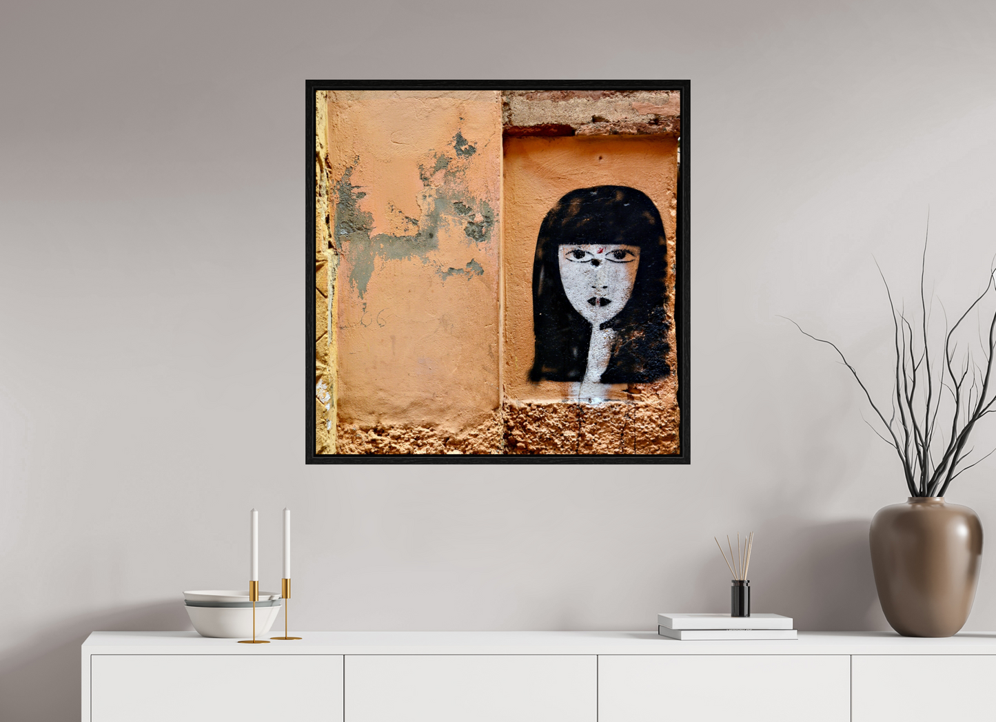 80 x 80 cm, Foto Print on Acrylic glass; Oak Wood Frame Basel 15 mm Silence in the Medina Vol. 1; Marrakech-Morocco; Fine Art Photo Print under Acrylic Glass