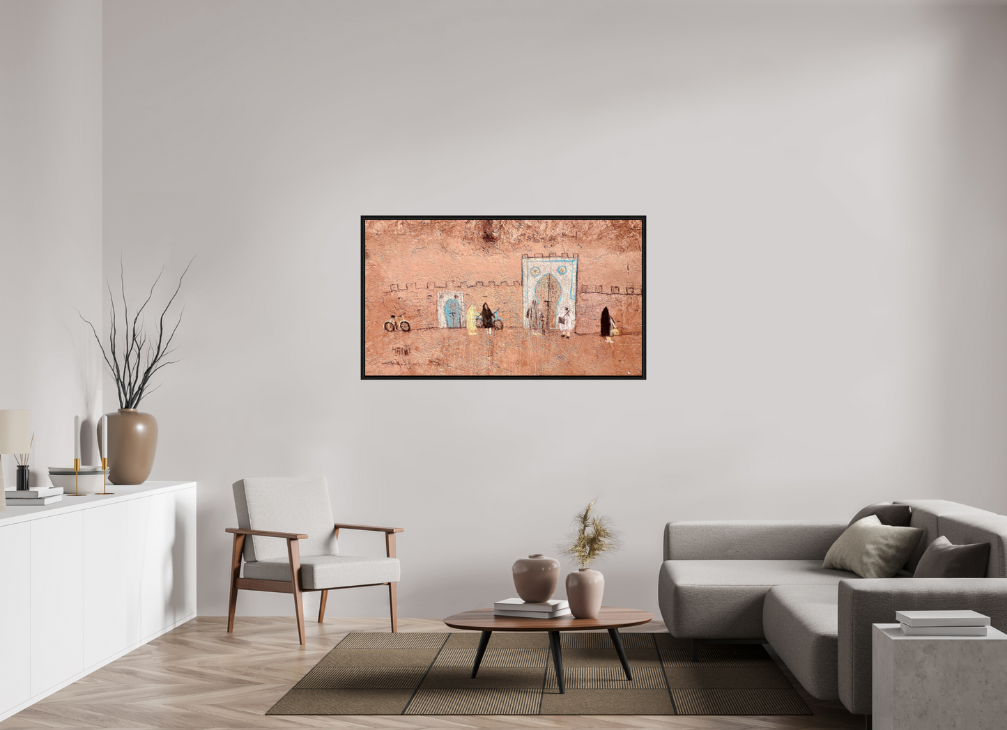 144 x 81 cm, Foto Print on Acrylic glass; Oak Wood Frame Basel 15 mm Life in the Medina Vol. 1 - Photo Art Print under Acrylic Glass