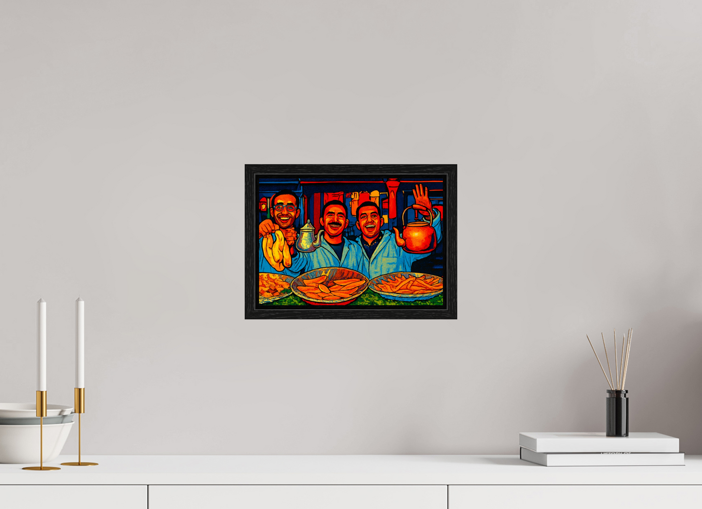 29 x 20 cm, Foto Print on Acrylic glass; Oak Wood Frame Basel 15 mm Oriental Food with Good Mood - Pop Art Design, Vol.3- Photo Art Print under Acrylic Glass