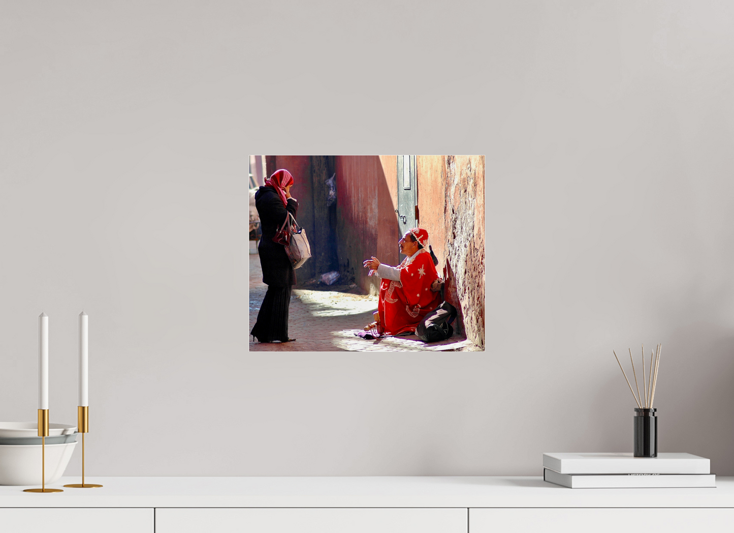 36,1 x 30 cm, Photo Print Under Acrylic Glass Morning Chat in the Medina - Vol.1; Photo Art Print under Acrylic Glass