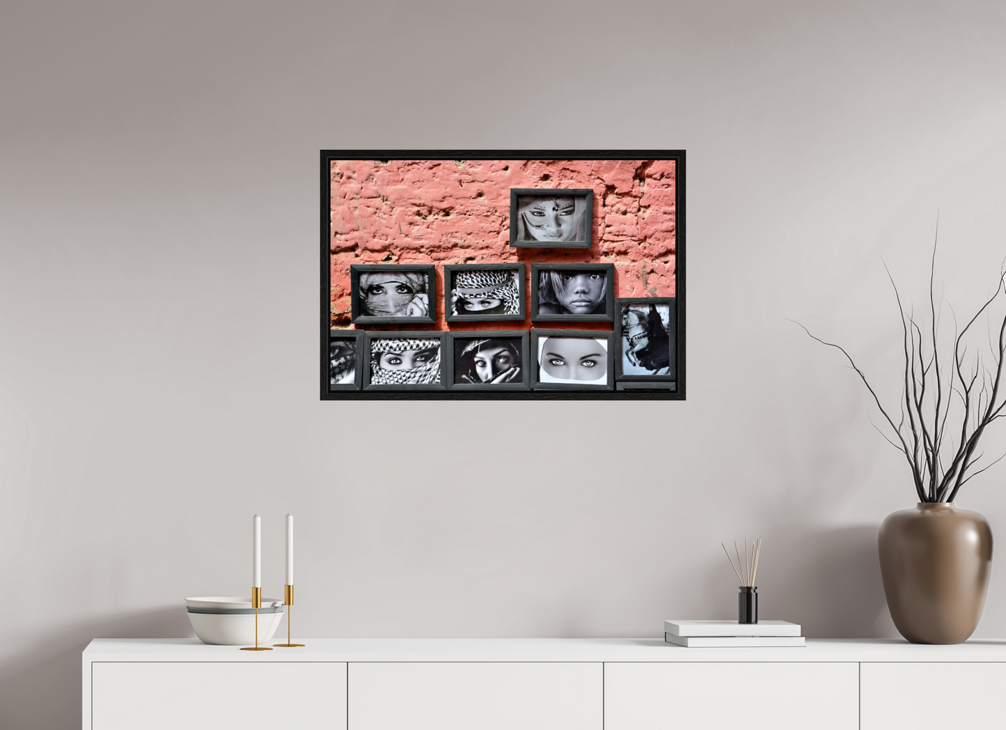 75 x 50 cm, Foto Print on Acrylic glass; Oak Wood Frame Basel 15 mm Secret Eyes of Marrakech Vol 3; Fine Art Photo Print under Acrylic Glass