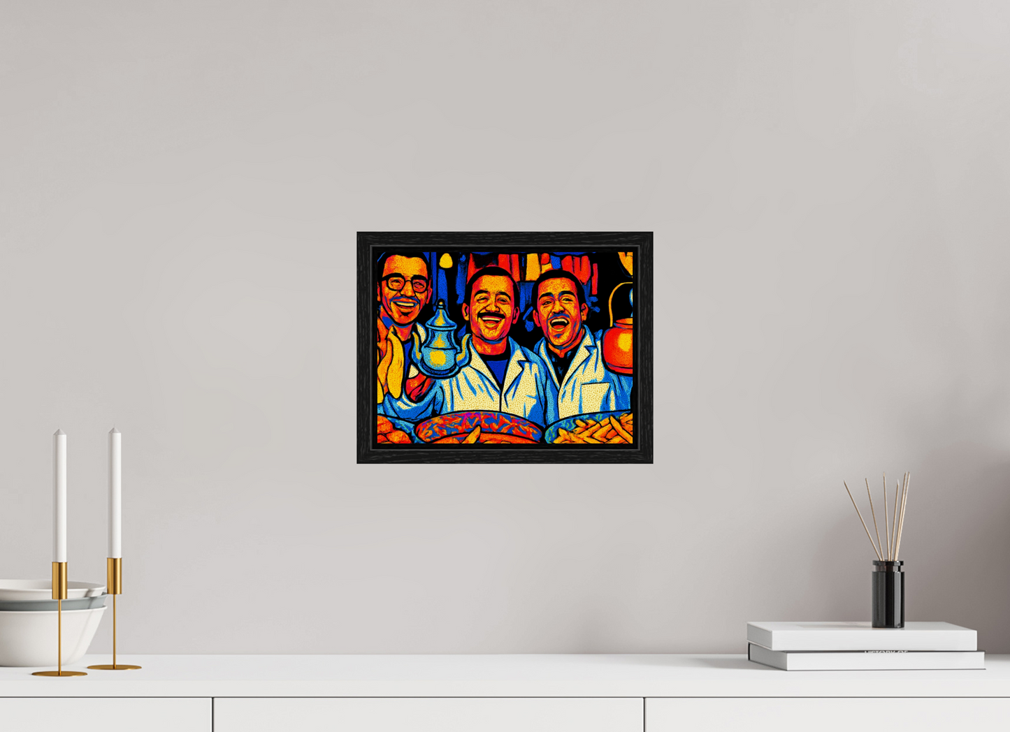 28 x 21 cm, Foto Print on Acrylic glass; Oak Wood Frame Basel 15 mm Oriental Food with Good Mood Vol. 2: Pop Art Design; Fine Art Photo Print under Acrylic Glass