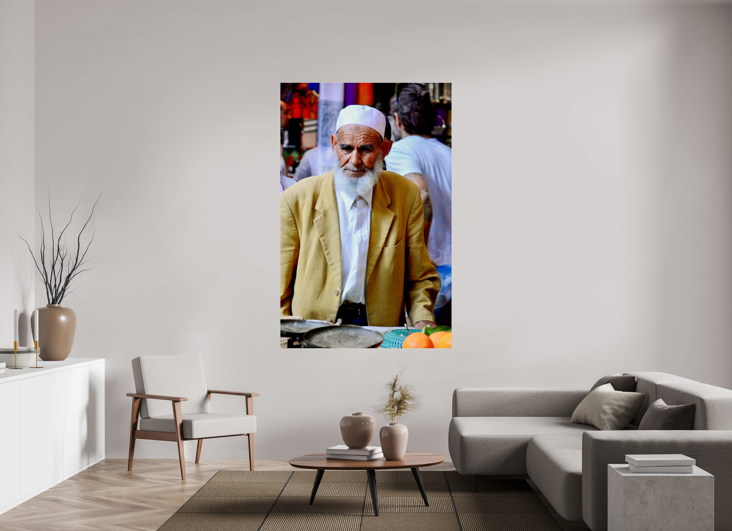 120 x 185,8 cm, Photo Print Under Acrylic Glass Old Berber Man in the Souks of Marrakech - Fine Art Photo Print under Acrylic Glass