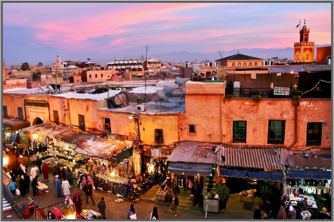 Main image Magic Sunset in the Medina - Marrakech-Morocco; Fine Art Photo Print under Acrylic Glas