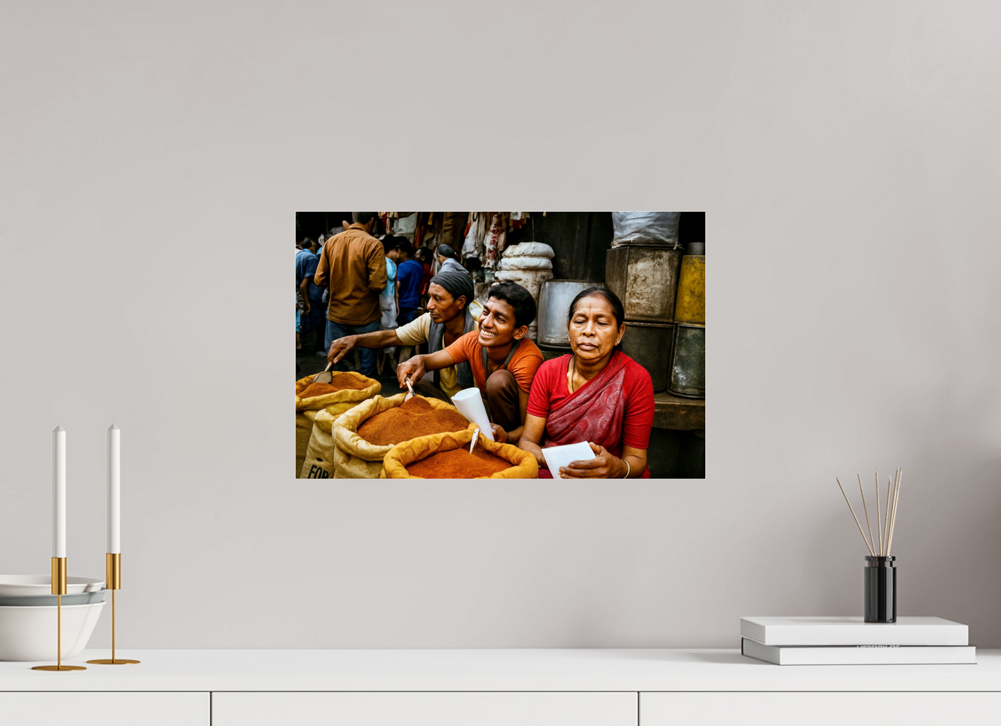 46 x 30 cm, Photo Print Under Acrylic Glass Market Scene from Himalaya - Old Spice Market Kathmandu-Nepal Vol.1