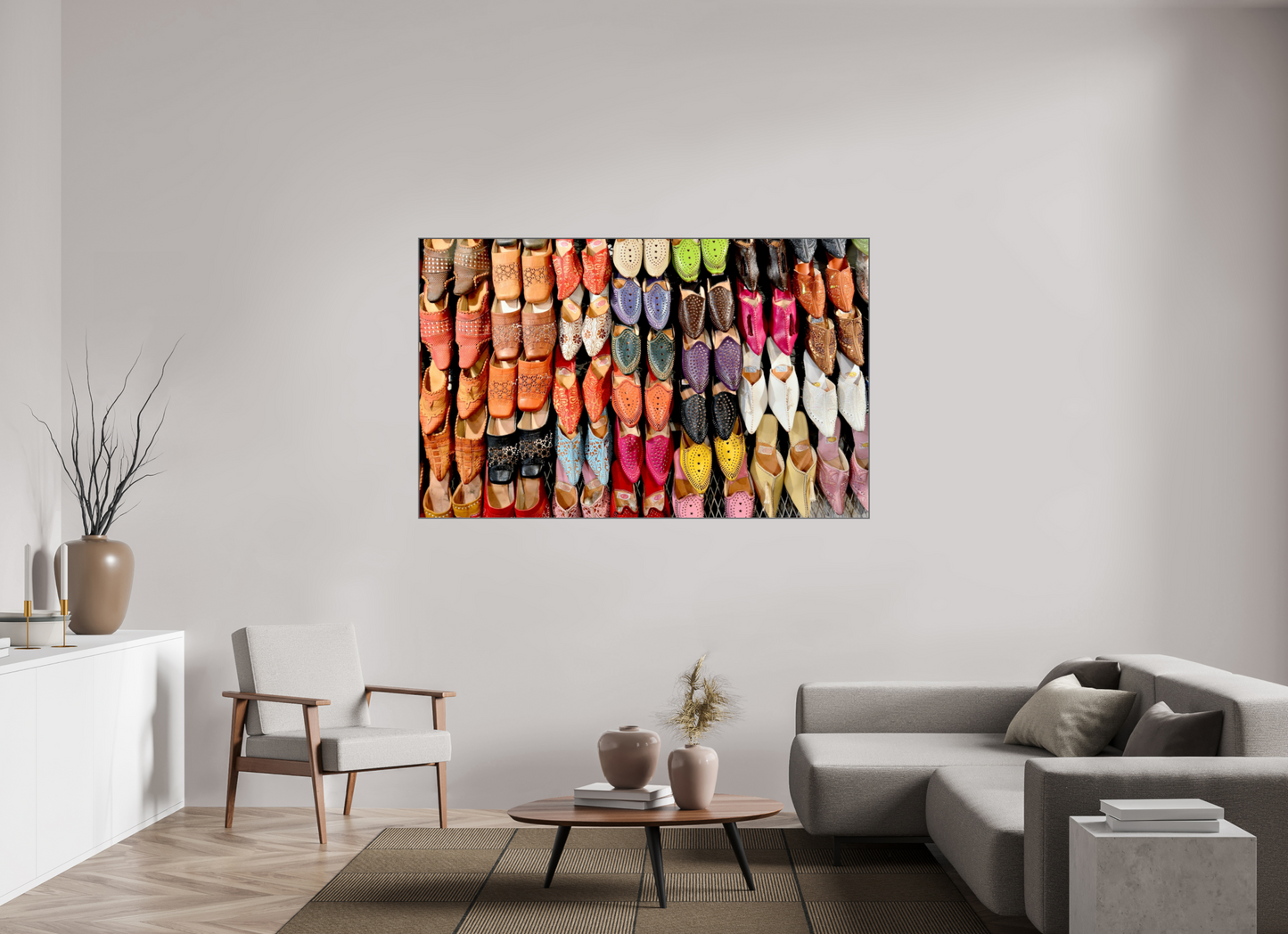 177,2 x 110 cm, Art Box 50 mm - Aluminium Rahmen - Foto-Abzug hinter Acrylglas - printed and designed by Whitewall Oriental Foot Wear Vol. 1 - Fine Art Photo Print under Acrylic Glass