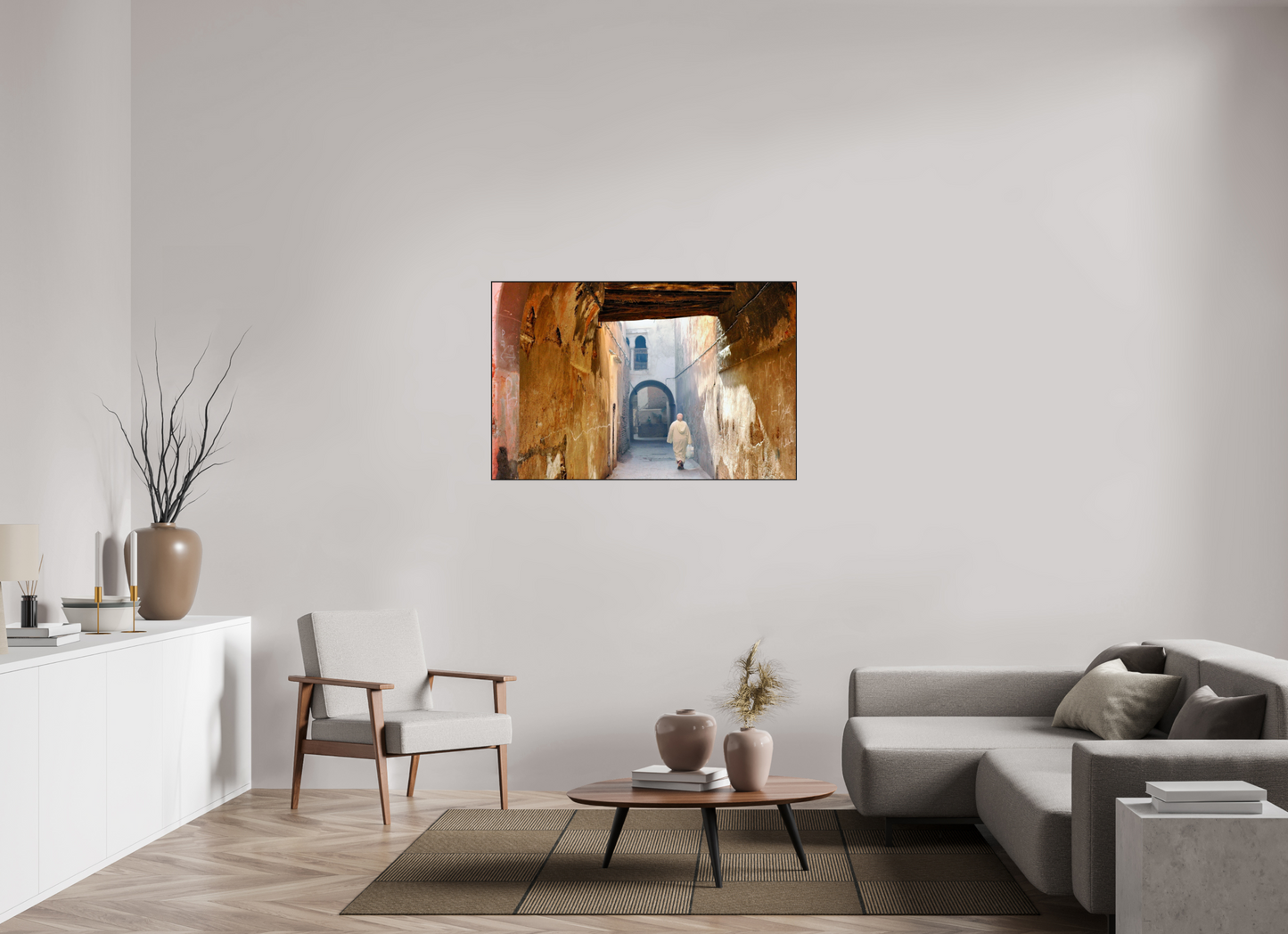 123,3 x 80 cm, Foto-Abzug hinter Acrylglas glänzend - ArtBox aus Massivholz 4 mm, Eiche schwarz The Souks of Marrakech Vol.8 - Hidden in the Medina