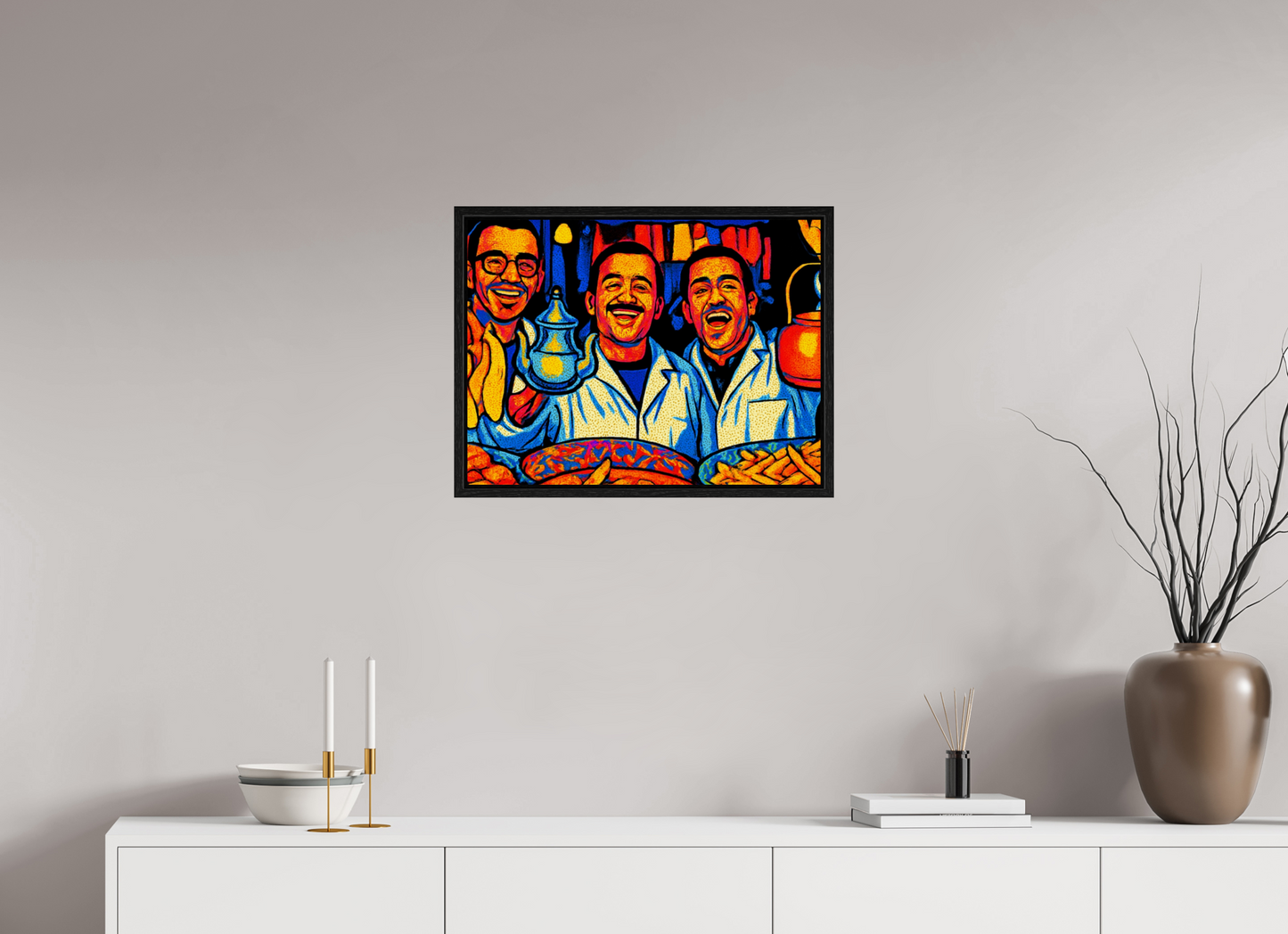 60 x 45 cm, Foto Print on Acrylic glass; Oak Wood Frame Basel 15 mm Oriental Food with Good Mood Vol. 2: Pop Art Design; Fine Art Photo Print under Acrylic Glass