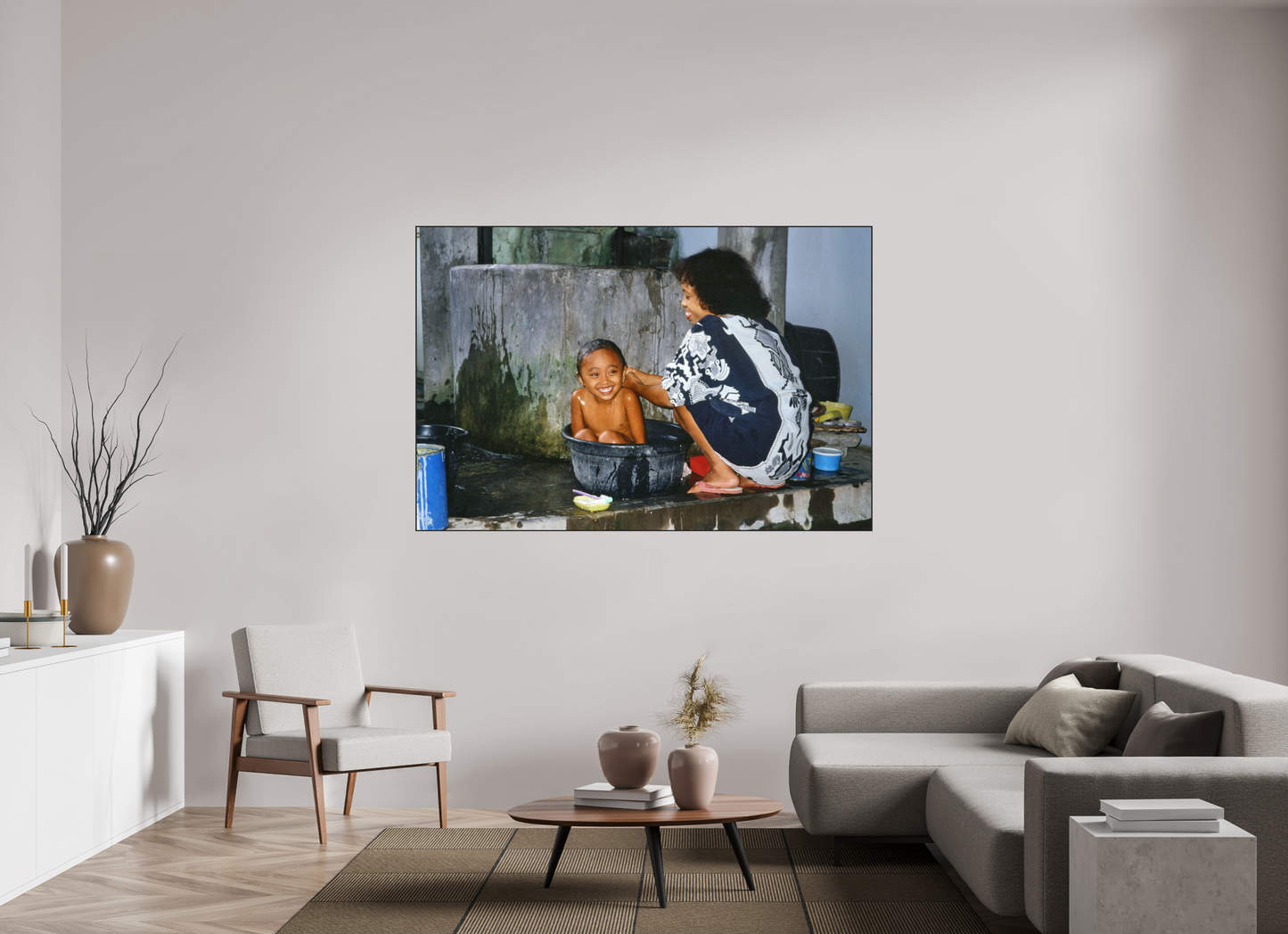 180 x 120 cm, Foto-Abzug hinter Acrylglas glänzend - ArtBox aus Massivholz 4 mm, Eiche schwarz Happy Market Kids Vol. 1; Fine Art Photo Print under Acrylglass