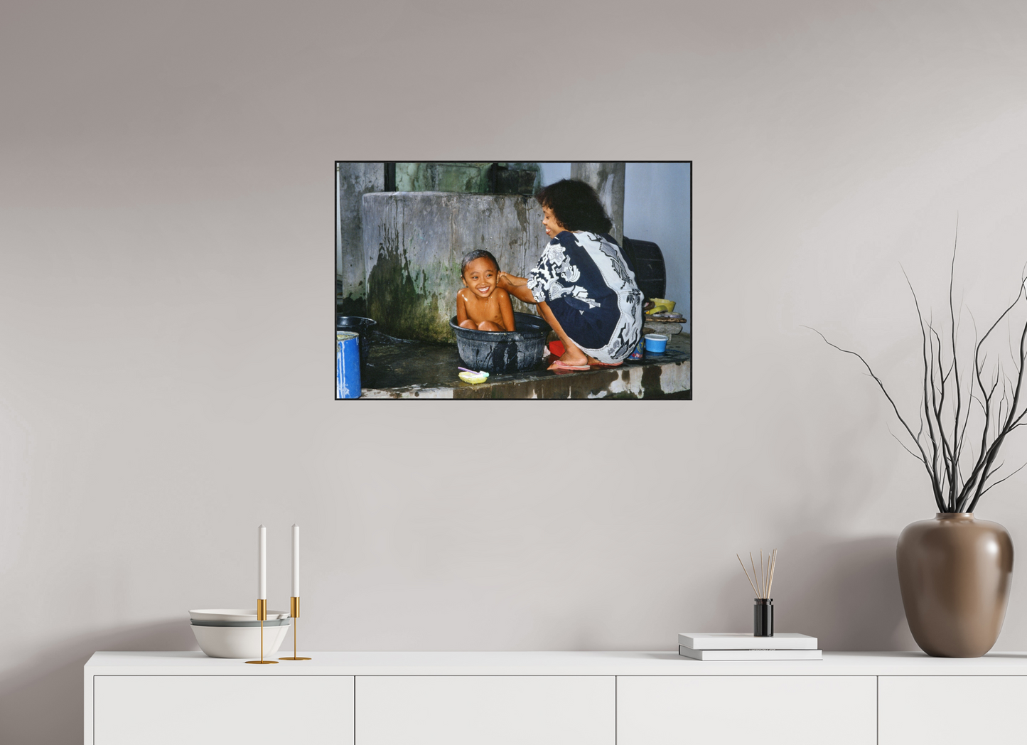 75 x 50 cm, Foto-Abzug hinter Acrylglas glänzend - ArtBox aus Massivholz 4 mm, Eiche schwarz Happy Market Kids Vol. 1; Fine Art Photo Print under Acrylglass