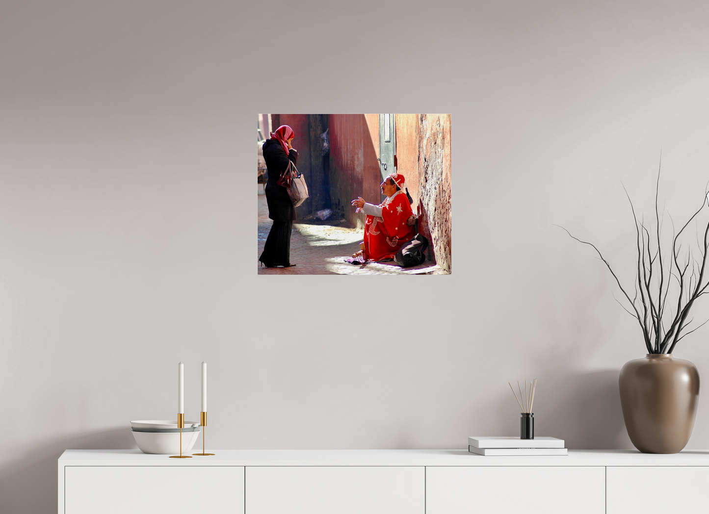 60,2 x 50 cm, Photo Print Under Acrylic Glass Morning Chat in the Medina - Vol.1; Photo Art Print under Acrylic Glass