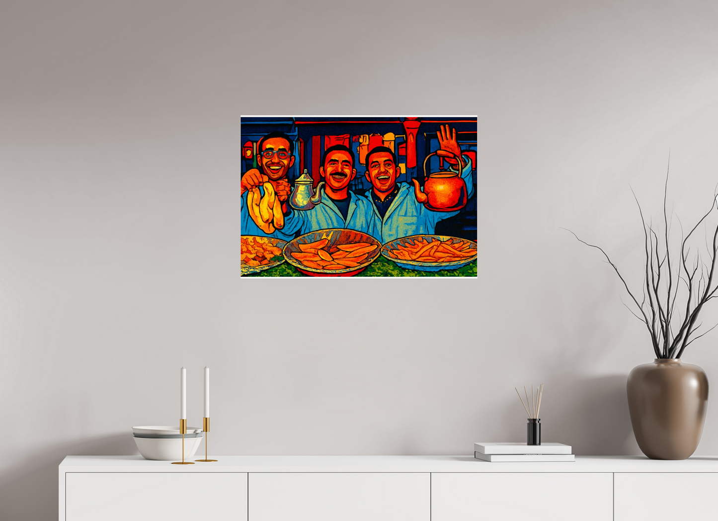 72,6 x 50 cm, Photo Print Under Acrylic Glass Oriental Food with Good Mood - Pop Art Design, Vol.3- Photo Art Print under Acrylic Glass