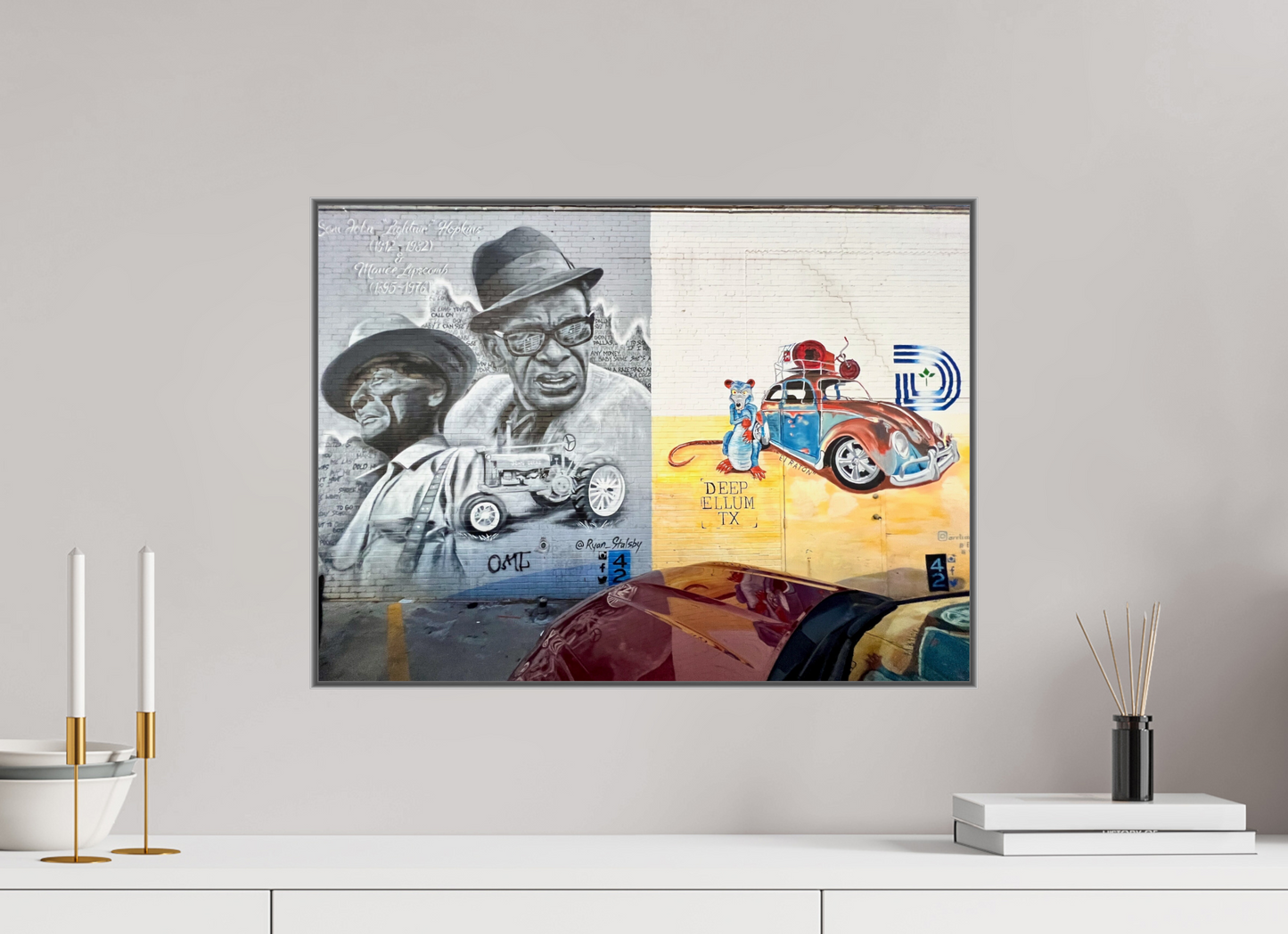 54,7 x 40 cm, Art Box 50 mm - Aluminium Rahmen - Foto-Abzug hinter Acrylglas - printed and designed by Whitewall Deep Ellum TX Street Art Vol. 1 - Collection "Graffiti Street Art meets Marrakech" - Photo Art print under Acrylic Glass;