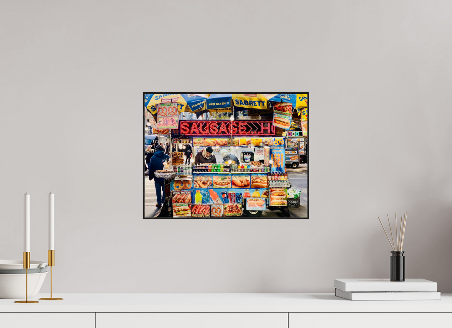 39,6 x 30 cm, Foto-Abzug hinter Acrylglas glänzend - ArtBox aus Massivholz 4 mm, Eiche schwarz NCY Streetfood Vol.1 - Manhatten New York City; Fine Art Photo Print under Acrylic Glass
