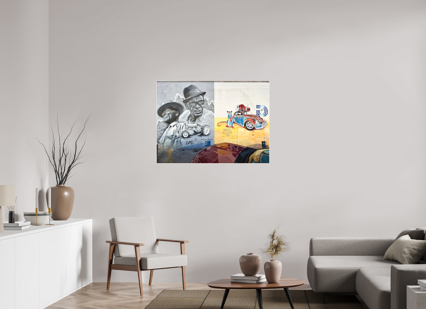 109,3 x 80 cm, Foto Abzug hinter Acrylglas Matt; Art Box aus Massivholz 4 mm Ahorn weiß Deep Ellum TX Street Art Vol. 1 - Collection "Graffiti Street Art meets Marrakech" - Photo Art print under Acrylic Glass;