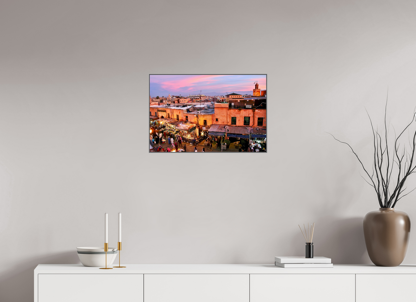 60,5 x 40 cm, Art Box 50 mm - Aluminium Rahmen - Foto-Abzug hinter Acrylglas - printed and designed by Whitewall Magic Sunset in the Medina - Marrakech-Morocco; Fine Art Photo Print under Acrylic Glas
