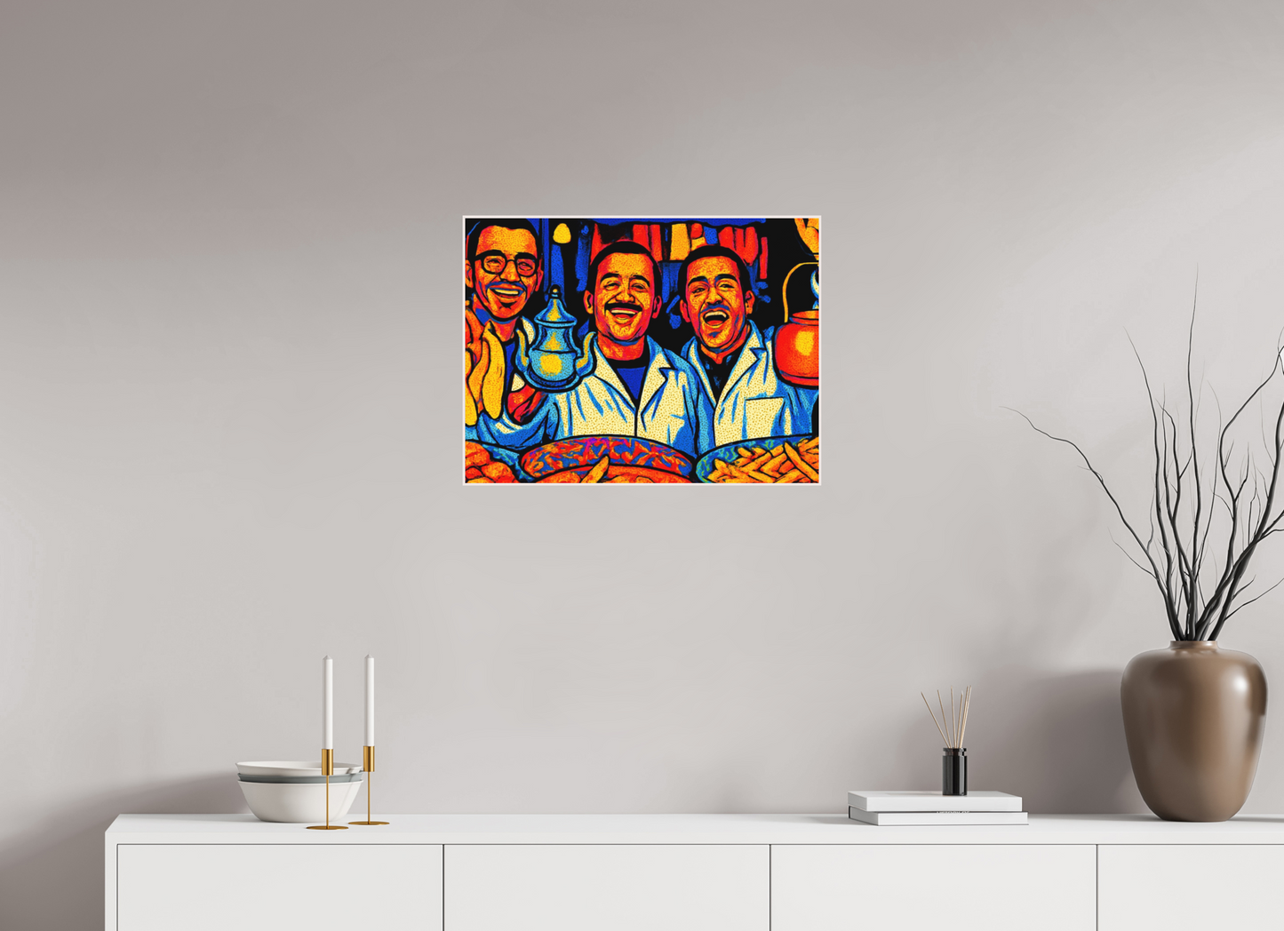 60 x 45 cm, Foto Abzug hinter Acrylglas Matt; Art Box aus Massivholz 4 mm Ahorn weiß Oriental Food with Good Mood Vol. 2: Pop Art Design; Fine Art Photo Print under Acrylic Glass