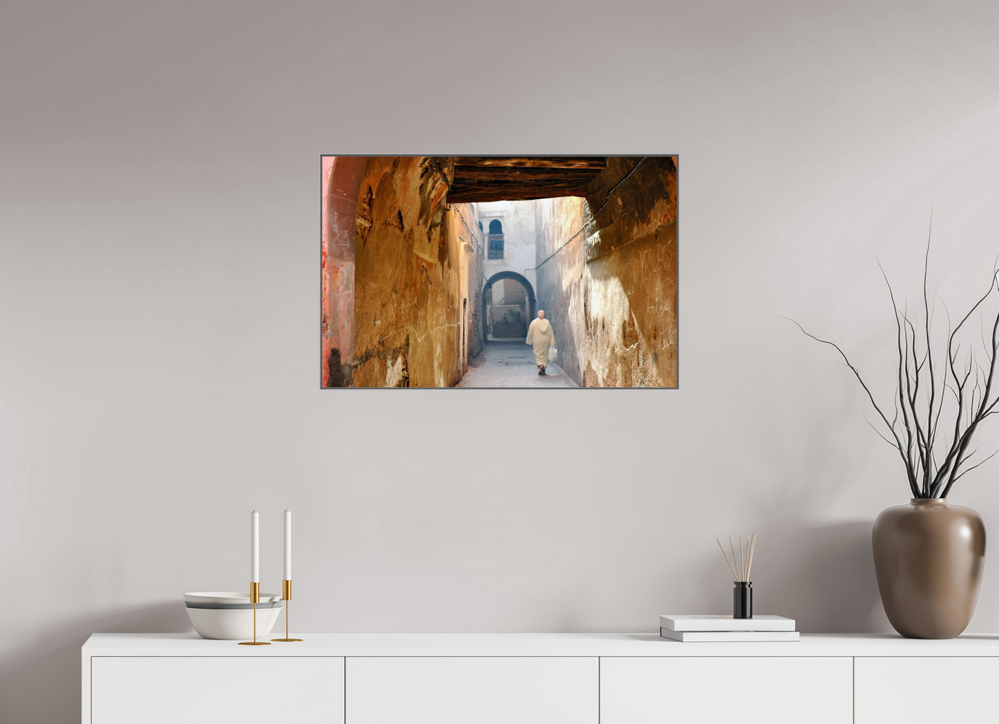 76,7 x 50 cm, Art Box 50 mm - Aluminium Rahmen - Foto-Abzug hinter Acrylglas - printed and designed by Whitewall The Souks of Marrakech - By Jörg Schleenbecker - Photo Art Print on Acrylic Glass -