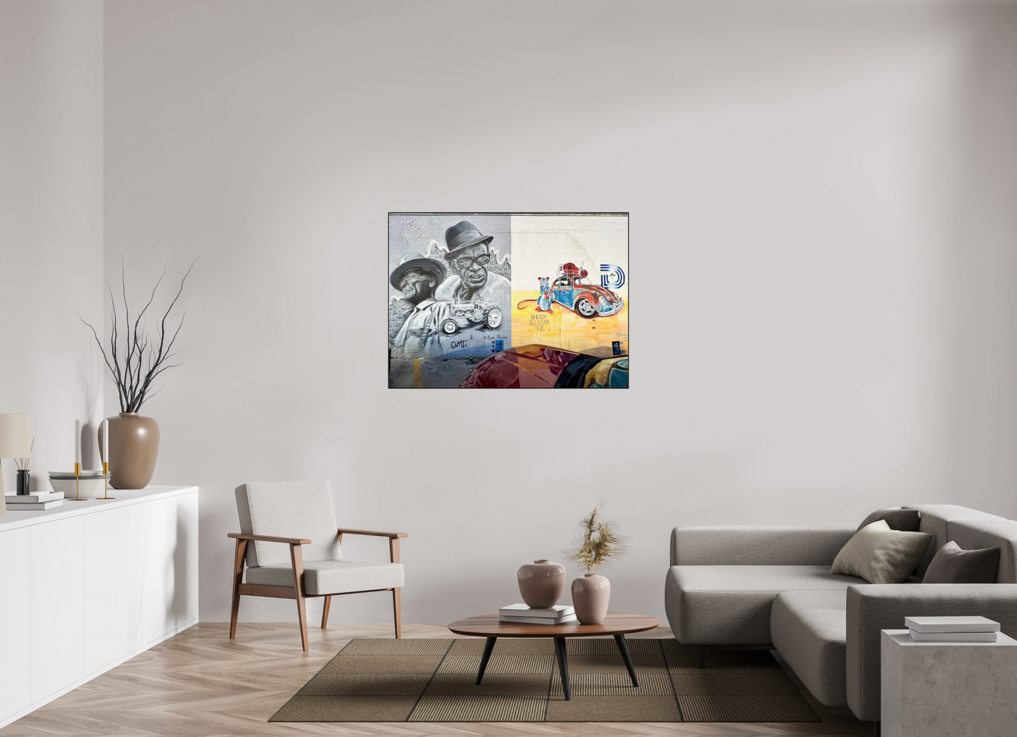 123 x 90 cm, Foto-Abzug hinter Acrylglas glänzend - ArtBox aus Massivholz 4 mm, Eiche schwarz Deep Ellum TX Street Art Vol. 1 - Collection "Graffiti Street Art meets Marrakech" - Photo Art print under Acrylic Glass;