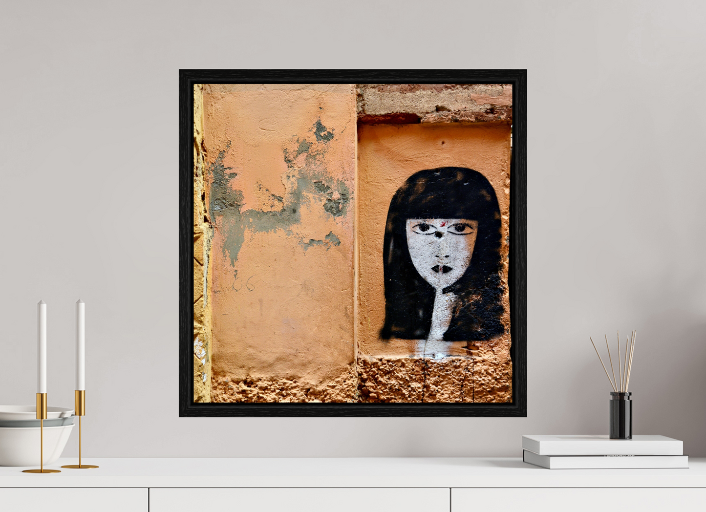 50 x 50 cm, Foto Print on Acrylic glass; Oak Wood Frame Basel 15 mm Silence in the Medina Vol. 1; Marrakech-Morocco; Fine Art Photo Print under Acrylic Glass