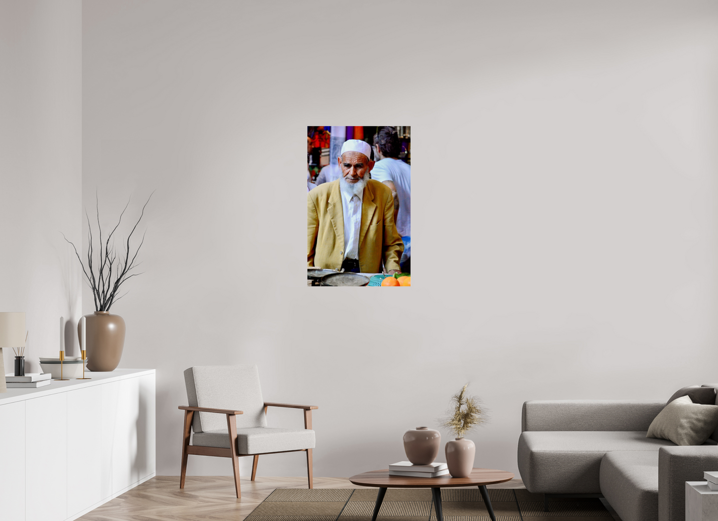 60 x 92,9 cm, Photo Print Under Acrylic Glass Old Berber Man in the Souks of Marrakech - Fine Art Photo Print under Acrylic Glass