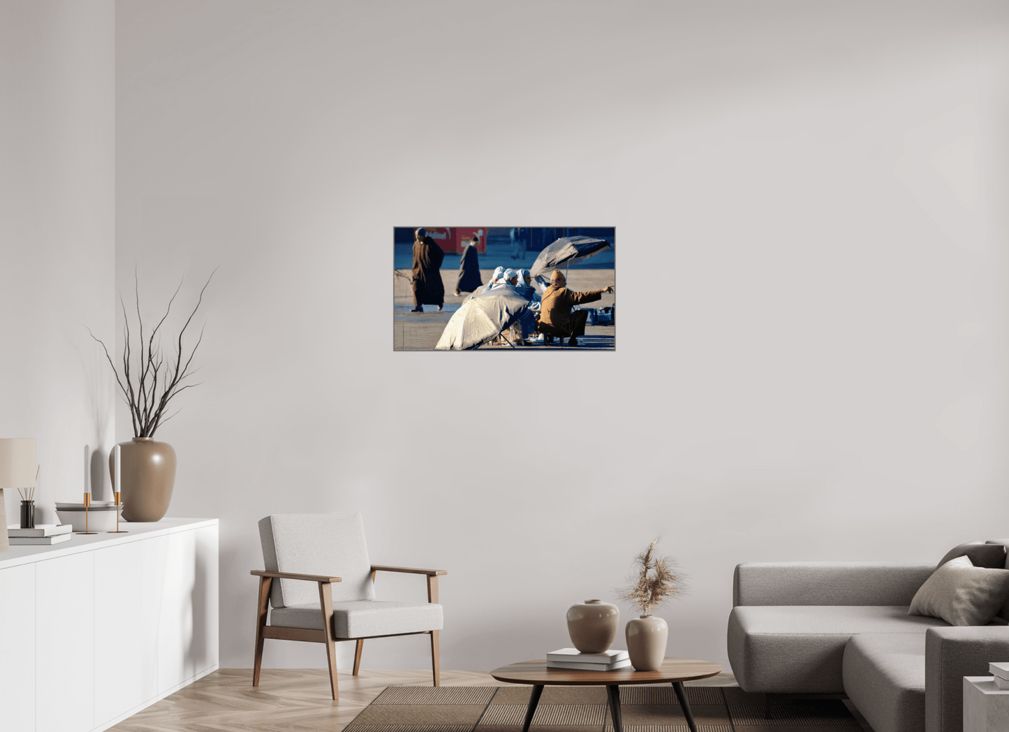 Berber Men on Djeema El Fna Square Vol 1; Photo Print under Acrylic glass; Art Box Frame 50 mm - Aluminium - Colors of Marrakech - Photo Art Gallery