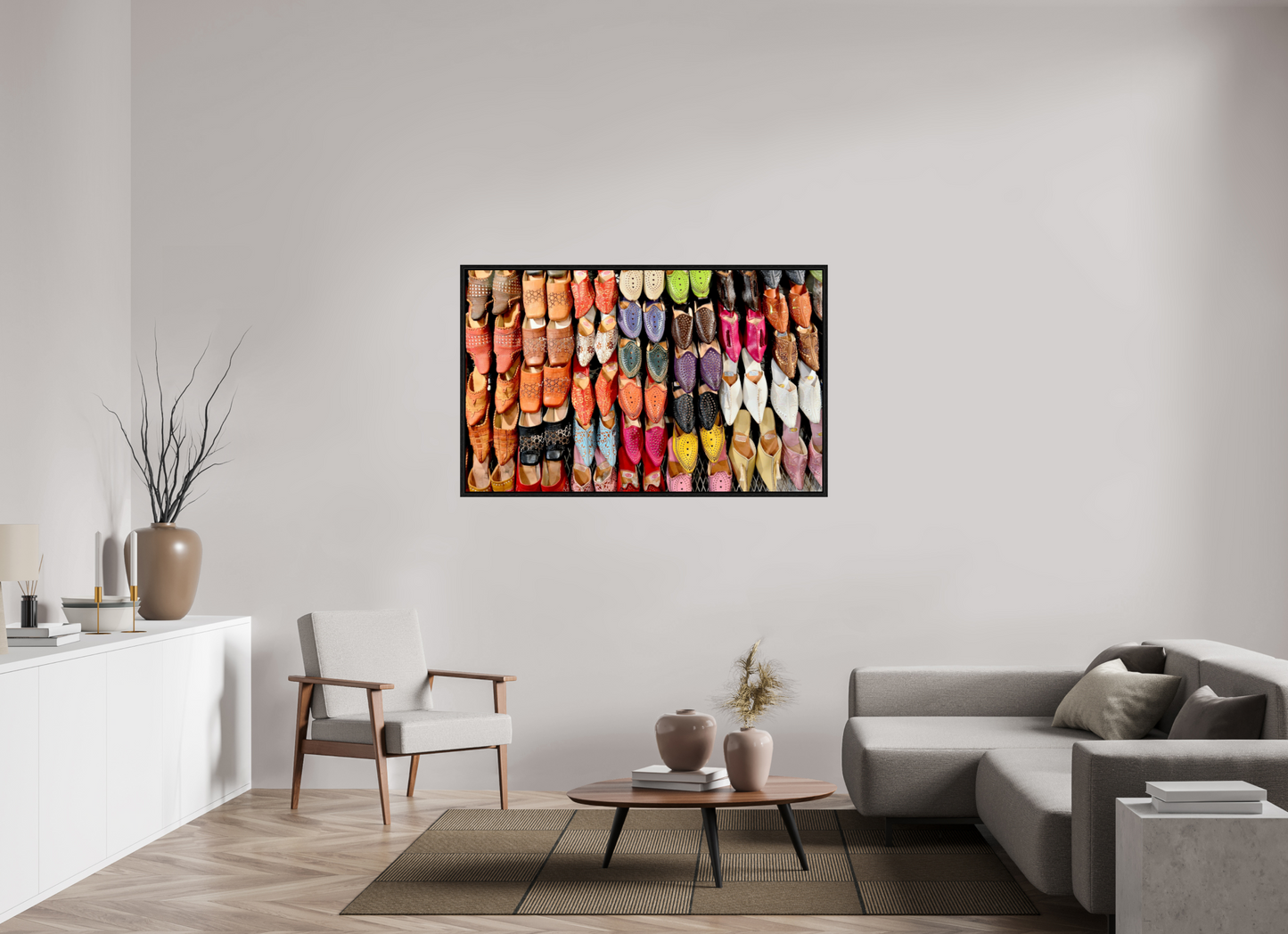 145 x 90 cm, Foto Print on Acrylic glass; Oak Wood Frame Basel 15 mm Oriental Foot Wear Vol. 1 - Fine Art Photo Print under Acrylic Glass