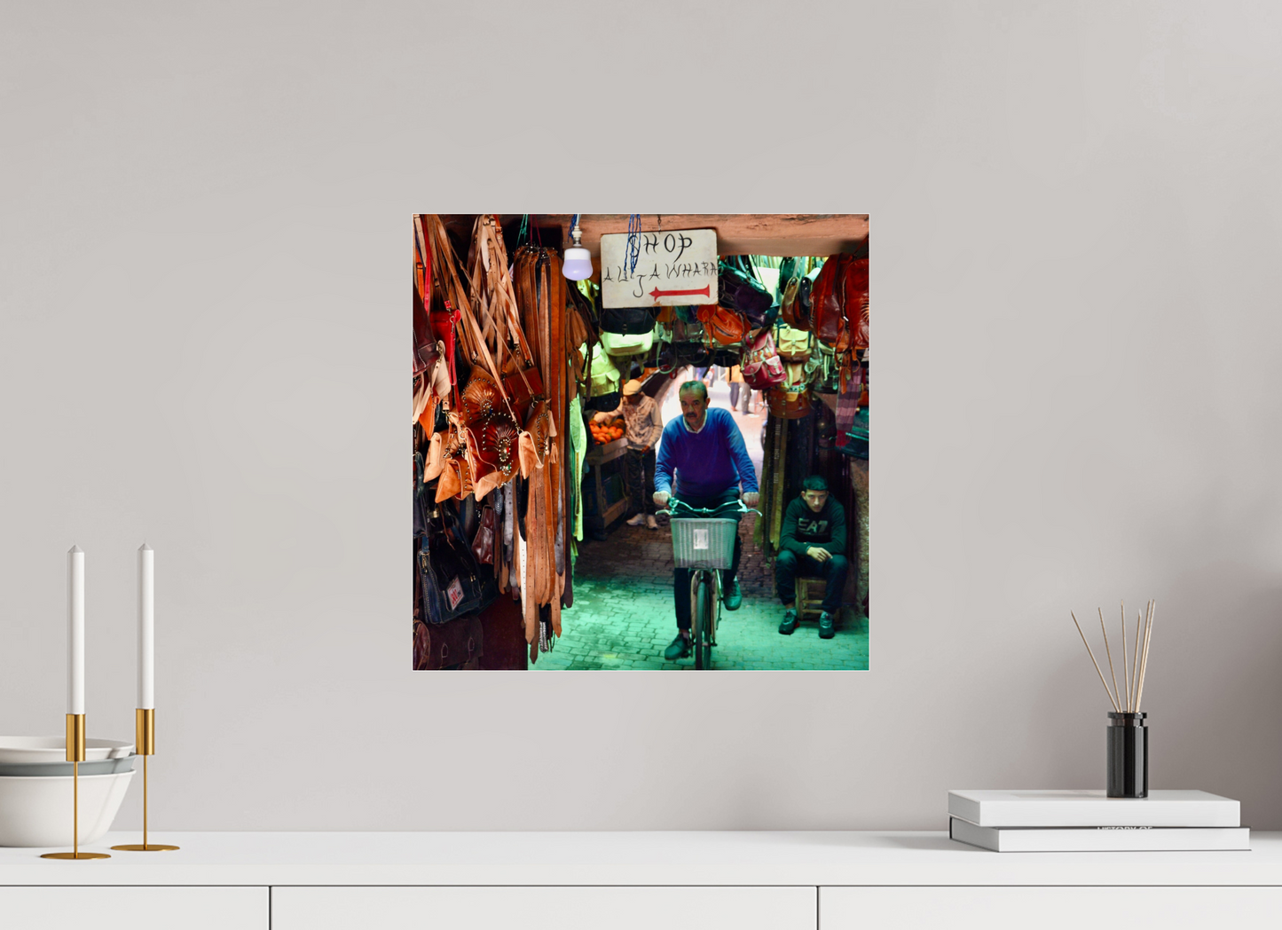 40 x 40 cm, Photo Print Under Acrylic Glass Souks by Bike at Night Vol.1; Photo Print on Acrylic Glass; by J