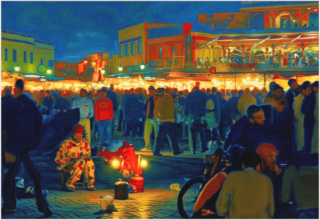 Main image Clown on Djeema el Fna Square Vol. 4 - Pop Art Design; Photo Art Print under Acrylic Glass, Art Box Frame Wood Ahorn  50 mm, P