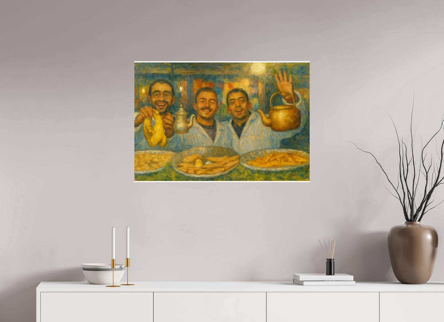 87,1 x 60 cm, Photo Print Under Acrylic Glass Oriental Food with Good Mood Vol.2 - Painted Design;  Photo Art Print under Acrylic Glass
