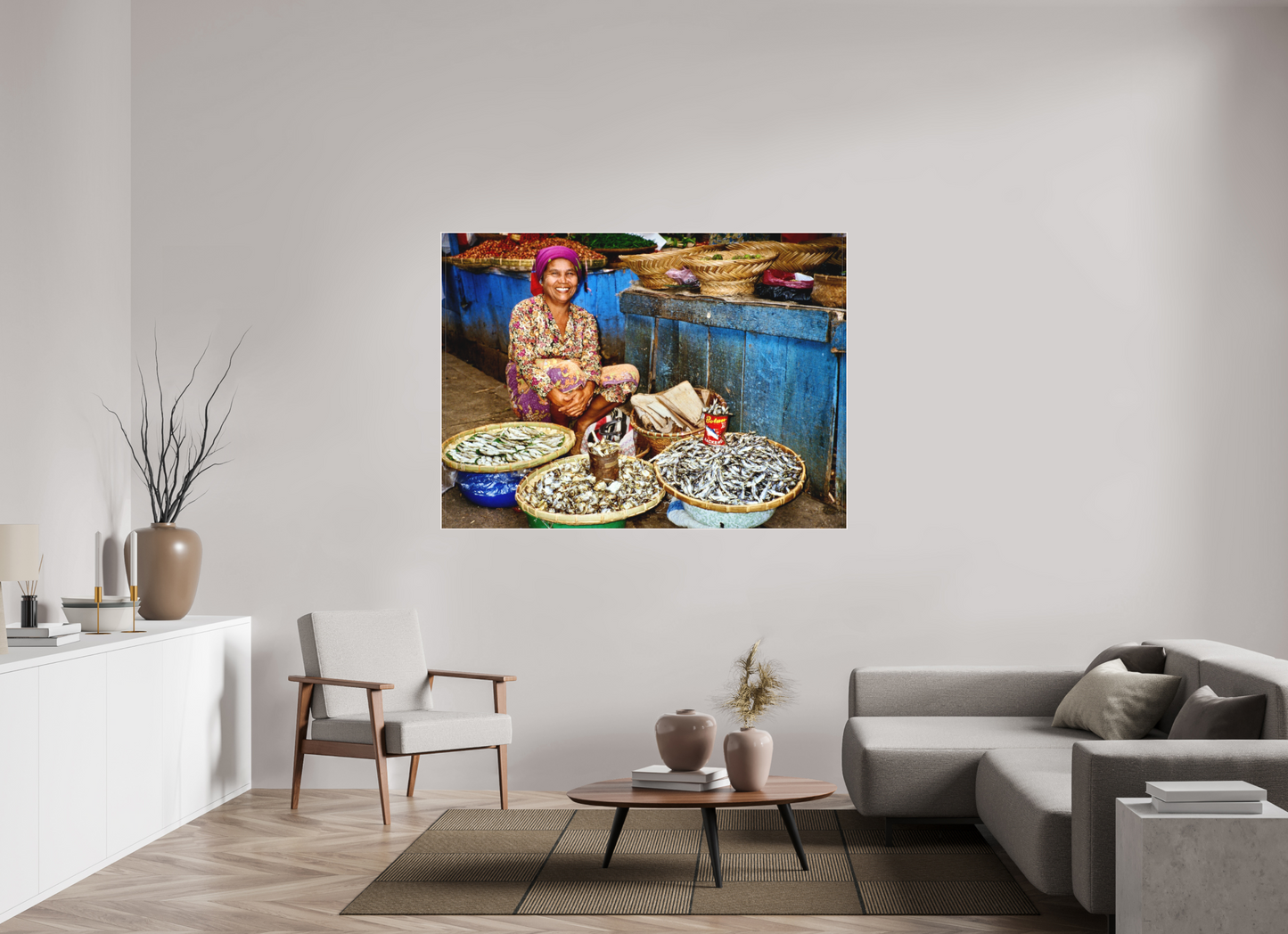 164,4 x 120 cm, Foto Abzug hinter Acrylglas Matt; Art Box aus Massivholz 4 mm Ahorn weiß Historic Fish Market at Lake Toba - Sumatra Highlands - Indonesia; Fine Art Photo Print under Acrylic Glass,