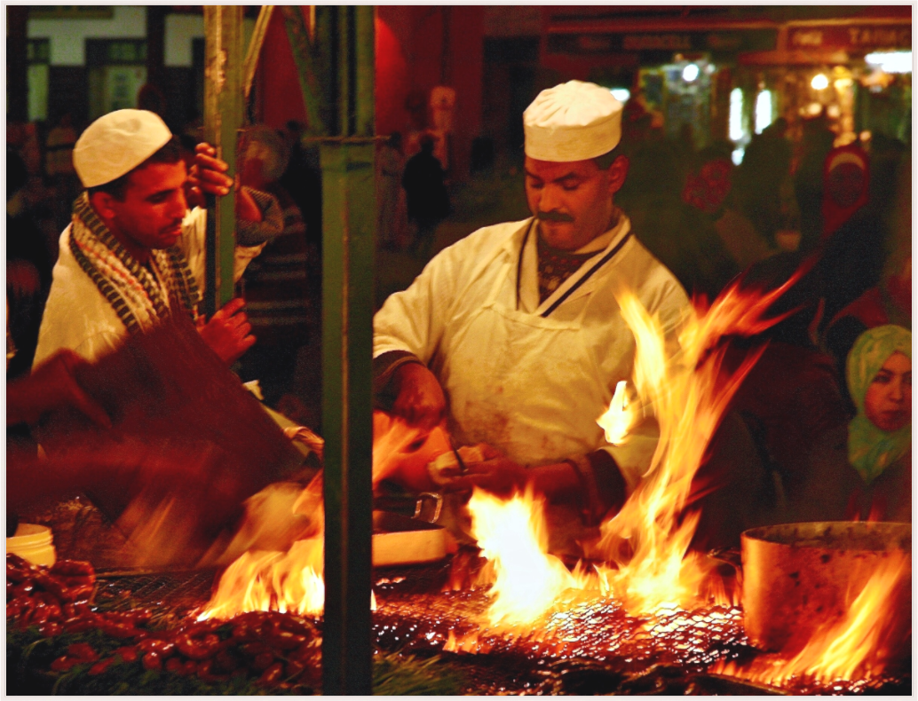 Main image Marrakech Street Food Market Vol. 5; Photo Art Print under Acrylic Glass; Art Box Frame 50 mm Maple Wood White