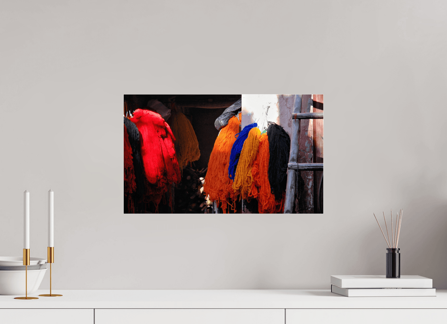 Colors of Marrakech; Cotton Drying in the Morning Sun - Fine Art Photo Print under Acrylic Glass - Colors of Marrakech - Photo Art Gallery