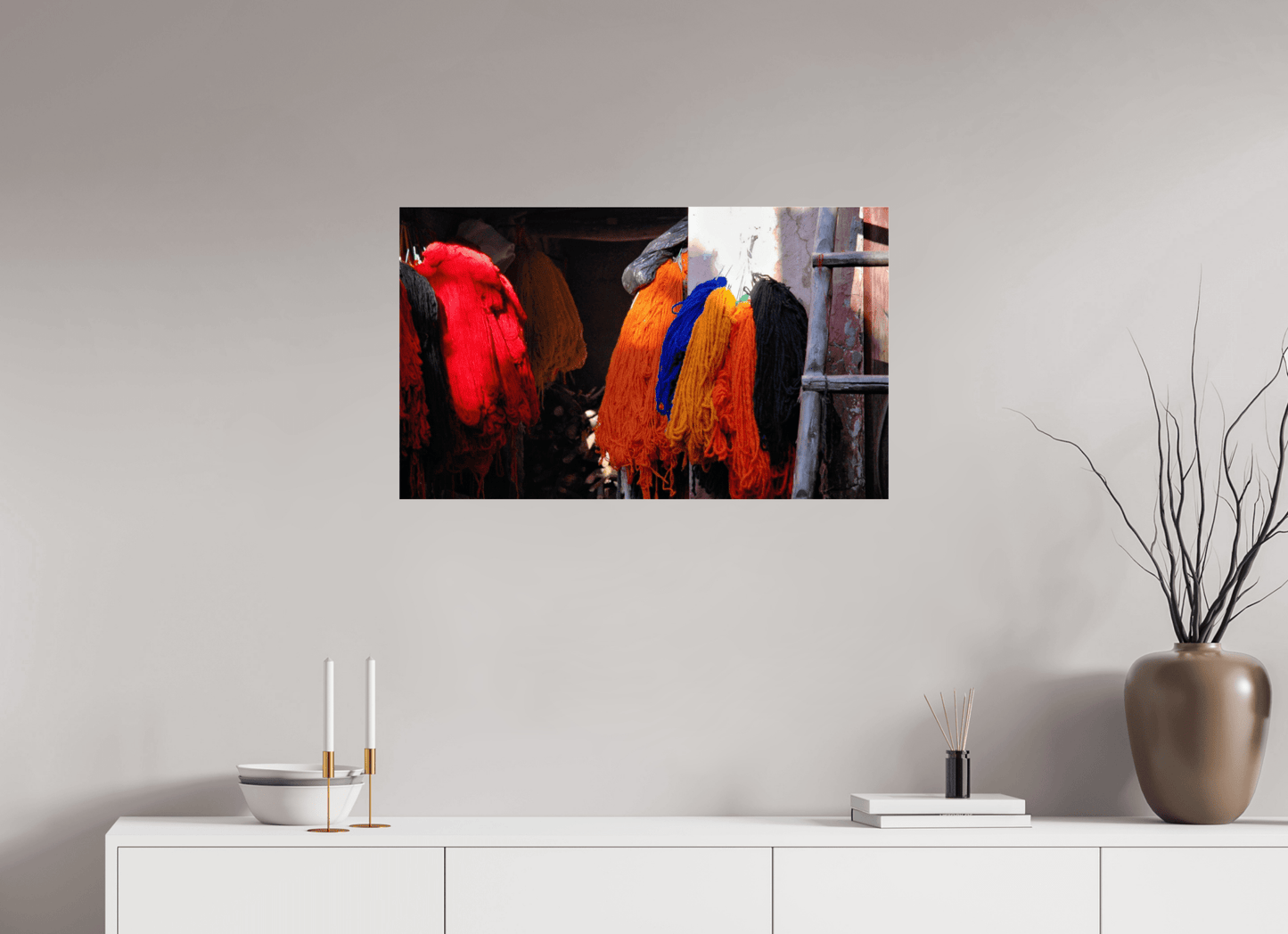 Colors of Marrakech; Cotton Drying in the Morning Sun - Fine Art Photo Print under Acrylic Glass - Colors of Marrakech - Photo Art Gallery