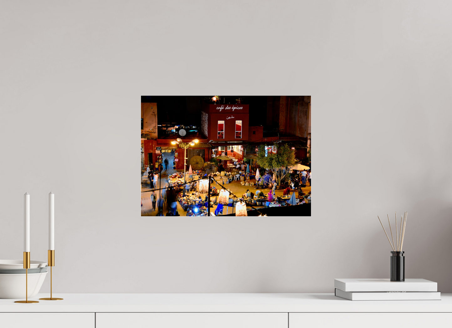 42,3 x 30 cm, Photo Print Under Acrylic Glass Place des Epices Marrakech at Night; Smalll, hidden market square in the Souks of Marrakech Medina, Fine Art Photo Print under Acrylic Glass