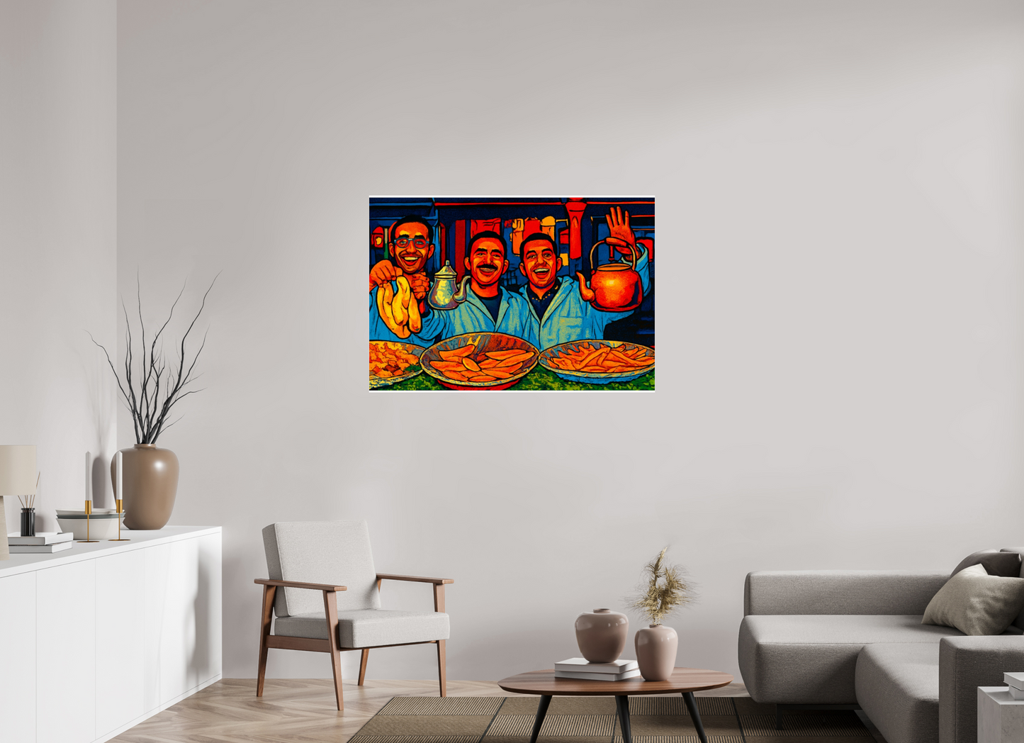 116,2 x 80 cm, Photo Print Under Acrylic Glass Oriental Food with Good Mood - Pop Art Design, Vol.3- Photo Art Print under Acrylic Glass