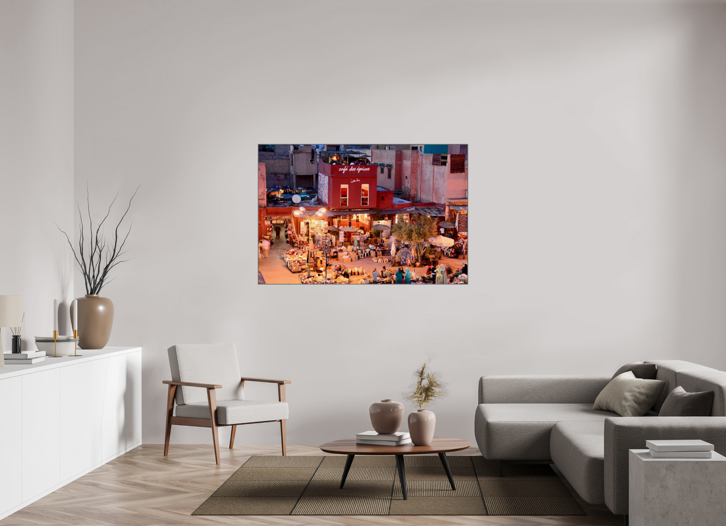 150 x 100 cm, Art Box 50 mm - Aluminium Rahmen - Foto-Abzug hinter Acrylglas - printed and designed by Whitewall Place Epices at Night, Art Box Frame Aluminium 50 mm