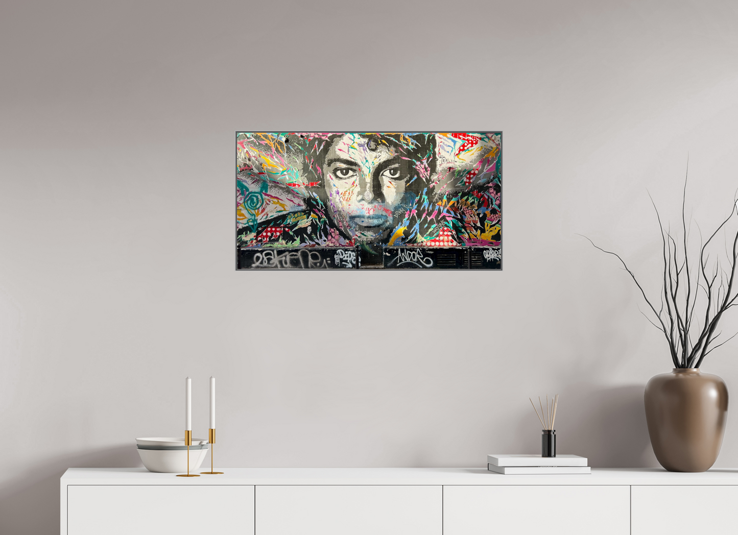 77,3 x 40 cm, Art Box 50 mm - Aluminium Rahmen - Foto-Abzug hinter Acrylglas - printed and designed by Whitewall The King of Pop Vol. 1 - Collection "Graffiti Street Art meets Marrakech" - Photo Art Print under Acrylic Glass; Various Frame Options