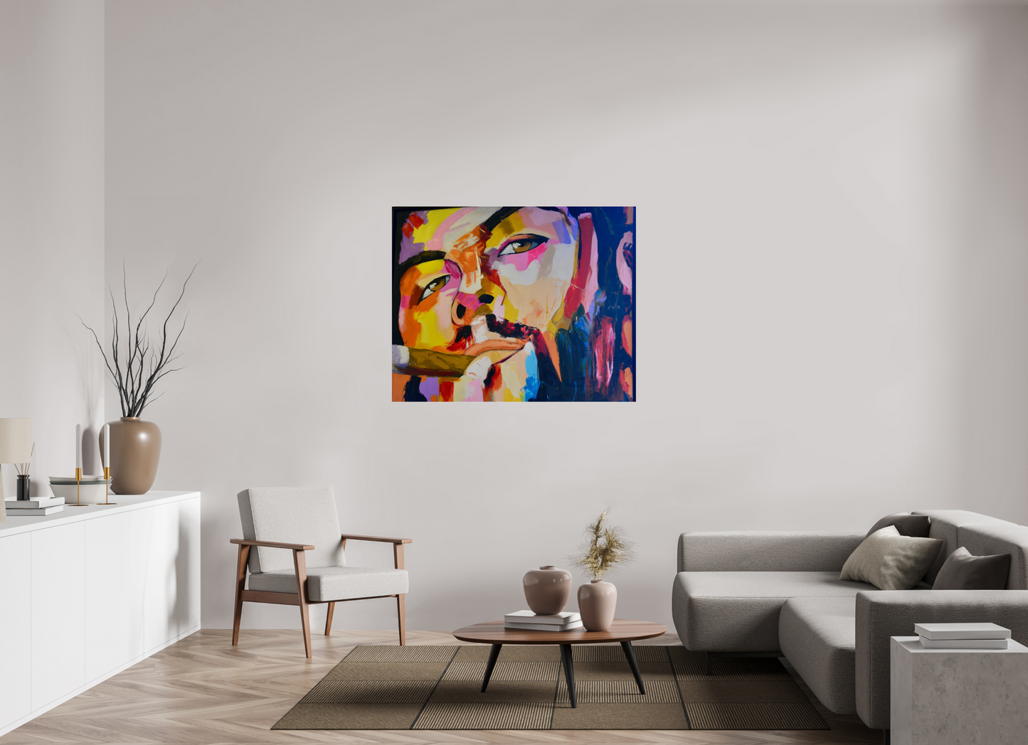 124,9 x 100 cm, Photo Print Under Acrylic Glass Cool Boy with Cigar - Pop Art Painting - Fine Art Print on Acrylic Glass
