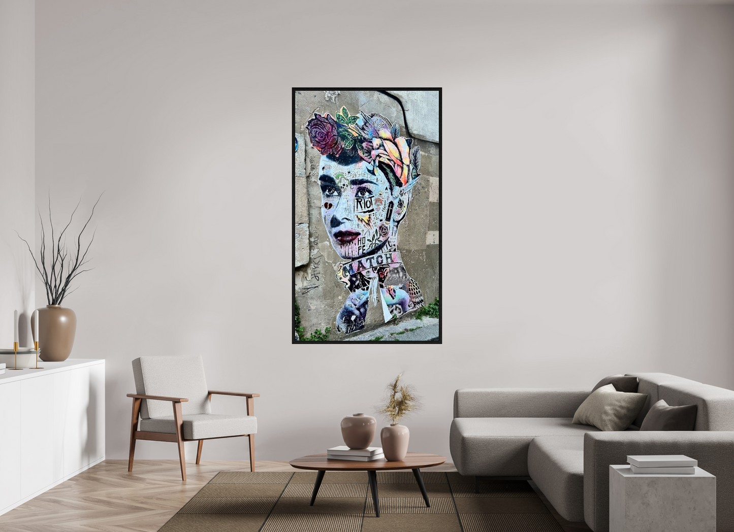 100 x 174,1 cm, Foto Print on Acrylic glass; Oak Wood Frame Basel 15 mm Free Lady from Montmartre - Street Pop Art Vol. 2 - Fine Art Photo Print under Acrylic Glass
