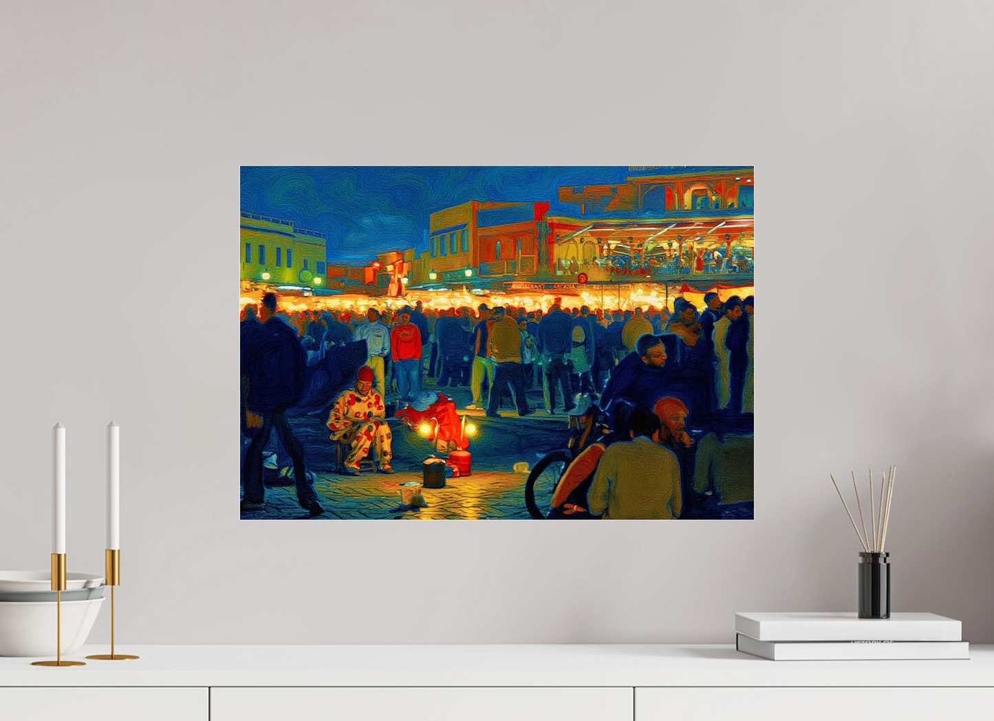 58,1 x 40 cm, Photo Print Under Acrylic Glass Clown on Djeema el Fna Square Vol. 4 - Pop Art Design; Photo Art Print under Acrylic Glass