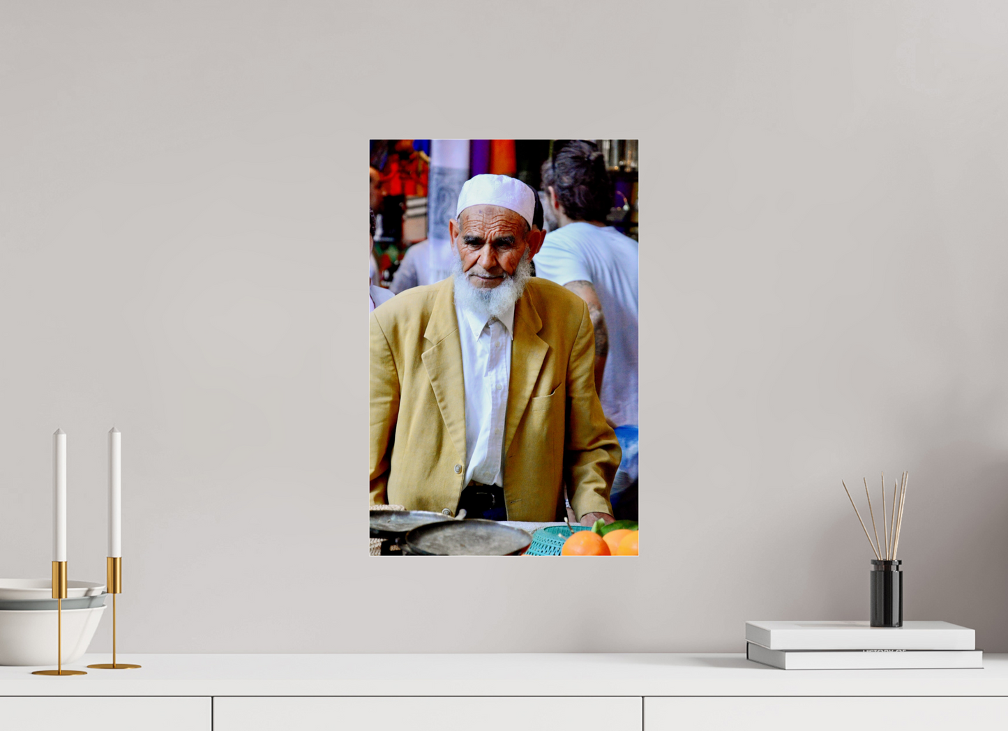 30 x 46,4 cm, Photo Print Under Acrylic Glass Old Berber Man in the Souks of Marrakech - Fine Art Photo Print under Acrylic Glass