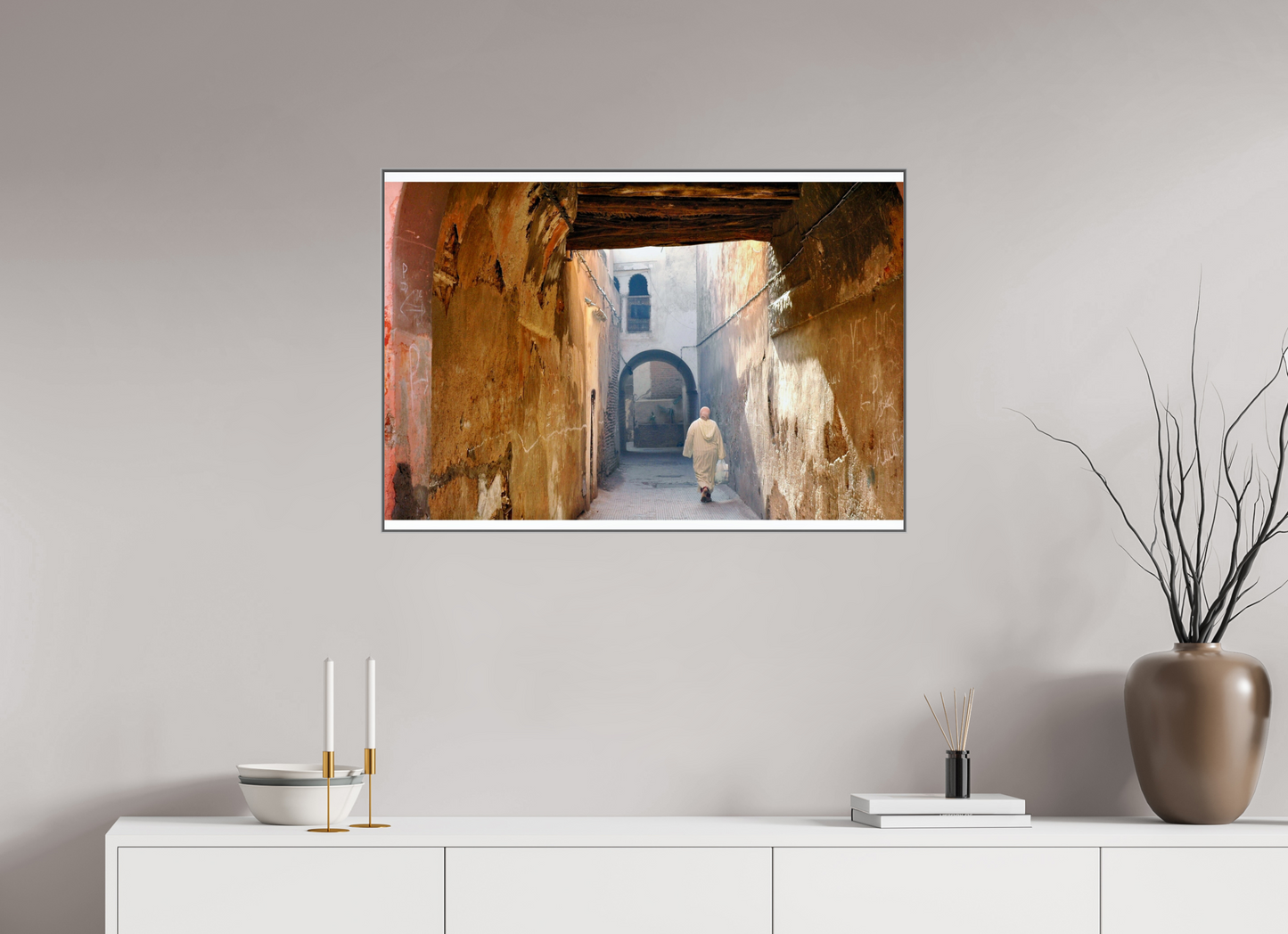 87,1 x 60 cm, Art Box 50 mm - Aluminium Rahmen - Foto-Abzug hinter Acrylglas - printed and designed by Whitewall The Souks of Marrakech - Hidden in the Medina; Fine Art Photo Print under Acrylic Glass
