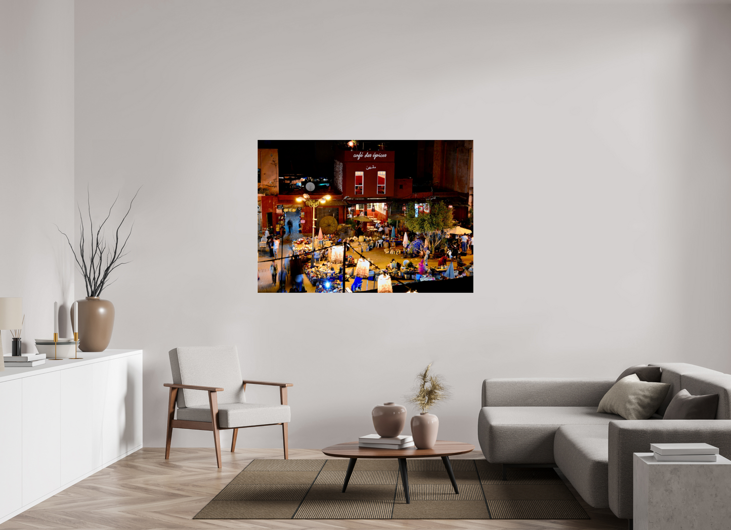 155 x 110 cm, Photo Print Under Acrylic Glass Place des Epices Marrakech at Night; Smalll, hidden market square in the Souks of Marrakech Medina, Fine Art Photo Print under Acrylic Glass