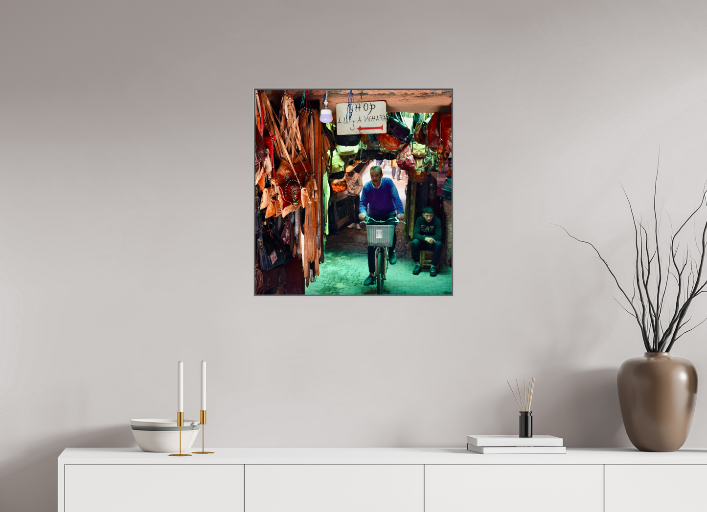 60 x 62,6 cm, Art Box 50 mm - Aluminium Rahmen - Foto-Abzug hinter Acrylglas - printed and designed by Whitewall Souks by Bike at Night Vol.1; Photo Art Print on Acrylic Glass with Art Box 50 mm Aluminum Frame