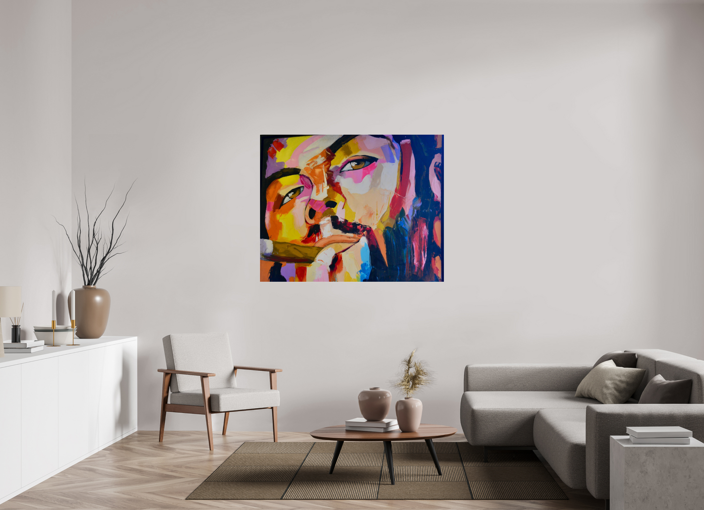 137,4 x 110 cm, Photo Print Under Acrylic Glass Cool Boy with Cigar - Pop Art Painting - Fine Art Print on Acrylic Glass