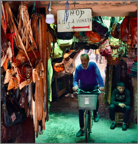 Main image Souks by Bike at Night Vol.1; Photo Art Print on Acrylic Glass with Art Box 50 mm Aluminum Frame