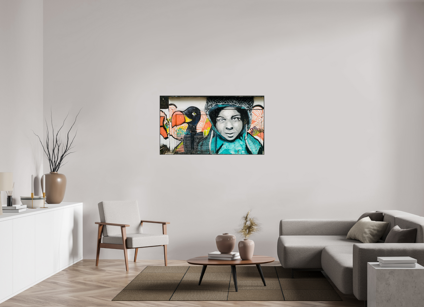 128 x 72 cm, Foto-Abzug hinter Acrylglas glänzend - ArtBox aus Massivholz 4 mm, Eiche schwarz My Friend Dodo - Graffiti Street Art - Port Louis Mauritius; Photo Art Print under Acrylic Glass