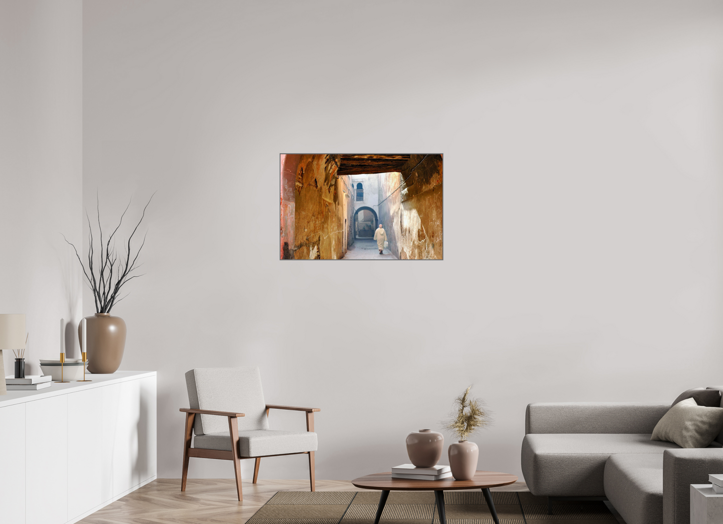 92,4 x 60 cm, Art Box 50 mm - Aluminium Rahmen - Foto-Abzug hinter Acrylglas - printed and designed by Whitewall The Souks of Marrakech Vol.8 - Hidden in the Medina